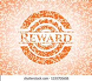 Reward abstract emblem, orange mosaic background