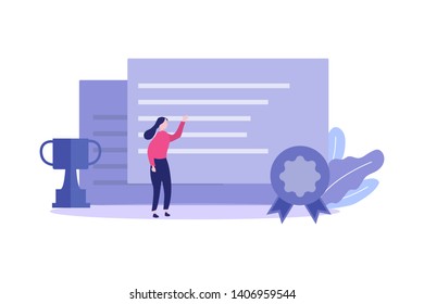 Reward, achievement, certificate, diploma, training courses, winner business and achievement concept vector illustration for web landing page template, banner, flyer and presentation