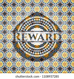 Reward arabic badge background. Arabesque decoration.