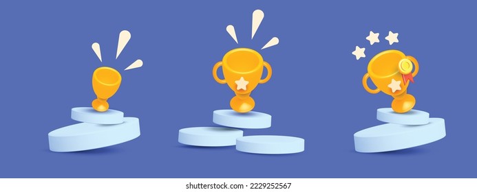 reward award cup star gold and podium 3d vector concept