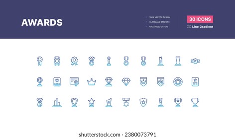 Reward and Badges Icons Pack. Set of premium award icons - Line Gradient