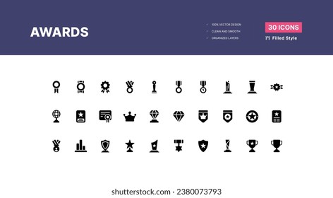 Reward and Badges Icons Pack. Set of premium award icons - Filled Style