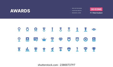 Reward and Badges Icons Pack. Set of premium award icons - Filled Gradient