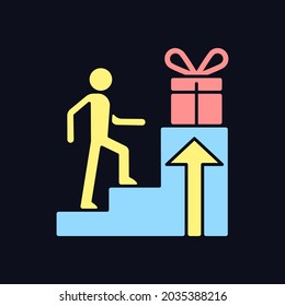Reward based motivation RGB color icon for dark theme. Outside incentive. Way to boost someone to act. Isolated vector illustration on night mode background. Simple filled line drawing on black
