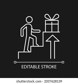 Reward based motivation white linear icon for dark theme. Way to boost and inspire someone to act. Thin line customizable illustration. Isolated vector contour symbol for night mode. Editable stroke