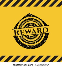 Reward black grunge emblem inside yellow warning sign. Vector Illustration. Detailed.