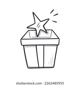 Reward bonus gift box doodle icon. Bonus prize open box hand drawn sketch style icon. Loyalty program, gift point doodle drawn concept. Vector illustration.