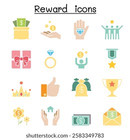 Reward and Bonus icon set  in flat color style