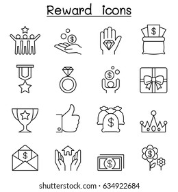 Reward & Bonus icon set in thin line style