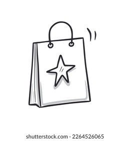 Reward bonus shopping box doodle icon. Shopping bag hand drawn sketch style icon. Loyalty program, gift point doodle drawn concept. Vector illustration.