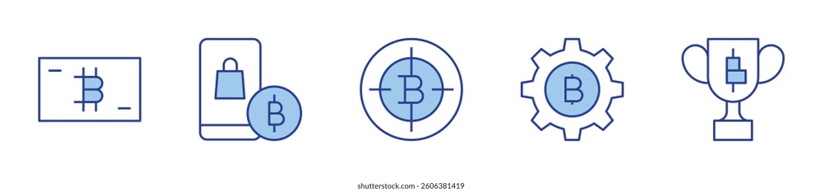 reward, buy, target, bitcoin. Bitcoin Icon vector illustration. Line Duotone style. Editable stroke.