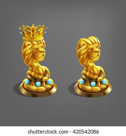 Reward cartoon golden lion with crown. Vector illustration. 