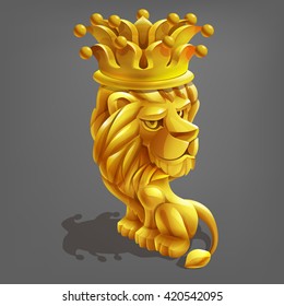 Reward cartoon golden lion with crown. Vector illustration. 
