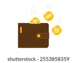 Reward cashback program concept illustration. Golden coins returning to wallet. Earn points with promotional program to grow savings. Symbolizes cash return or loyalty benefits. Isolated illustration