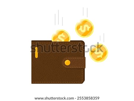 Reward cashback program concept illustration. Golden coins returning to wallet. Earn points with promotional program to grow savings. Symbolizes cash return or loyalty benefits. Isolated illustration