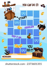 Reward chart for boys. Pirate ship. Table of behavior and routine work of kids. Vector illustration