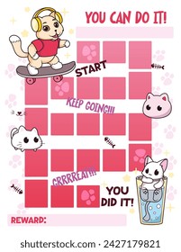 Reward chart for girls. Kitty. Behavior and work schedule for children. Vector illustration