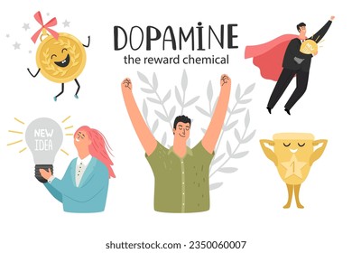 Reward chemical, Dopamine hormone health colorful vector illustration of dopamine hormone, molecule medical