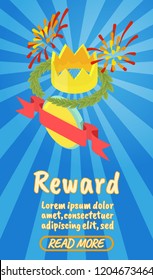 Reward Concept Banner. Isometric Banner Of Reward Comics Vector Concept For Web, Giftcard And Postcard