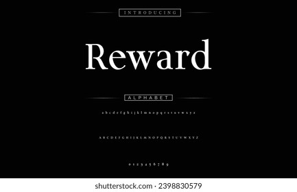Reward Elegant Font Uppercase Lowercase and Number. Classic Lettering Minimal Fashion Designs. Typography modern serif fonts regular decorative vintage concept. vector illustration
