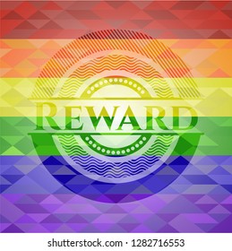 Reward emblem on mosaic background with the colors of the LGBT flag