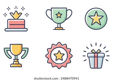 Reward, Exclusive benefit, prize, incentive, Doodle fill offset colorful illustration on white background