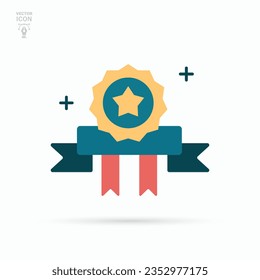 Reward flat icon. Quality concept. Gold award medal with ribbon for winners. Vector illustration