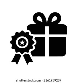 Reward, gift icon. Black vector graphics.