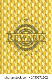 Reward gold emblem or badge. Scales pattern. Vector Illustration. Detailed.