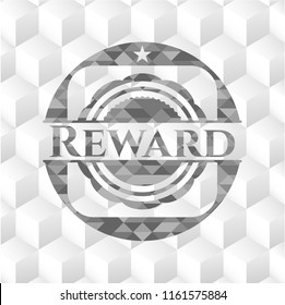 Reward grey badge with geometric cube white background