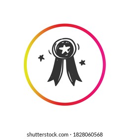 Reward icon. Certificate sign. Premium quality. Profile verification.Social media marketing and web shop interface concept. Hand drawn sketch vector illustration for online retail, ui and ux 