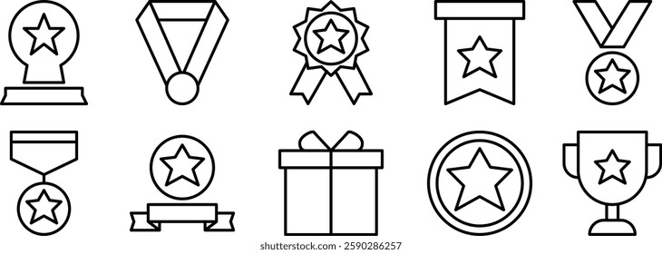 Reward icon collection set. Containing award, prize, medal, gift, trophy, badge and more. Vector illustrstion