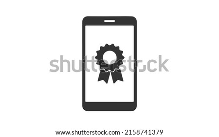 Reward icon on phone, Mobile app reward concept flat thin line vector icon isolated on white background.