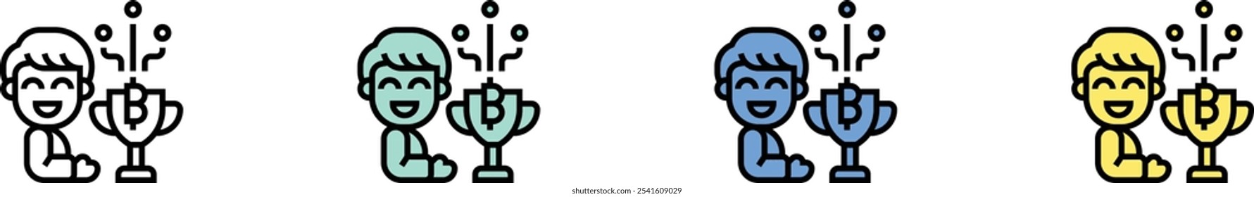 reward icon. Outline, Green, Blue and Yellow Style Design Isolated On White Background