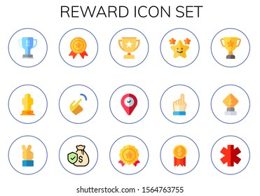 reward icon set. 15 flat reward icons.  Simple modern icons about  - trophy, award, medal, pointing, point, stars, victory, guarantee, star