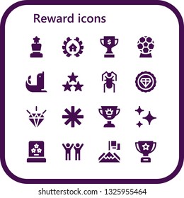 reward icon set. 16 filled reward icons.  Collection Of - Award, Awards, Trophy, Seal, Star, Cricket, Premium, Quality, Stars, Success, Achievement