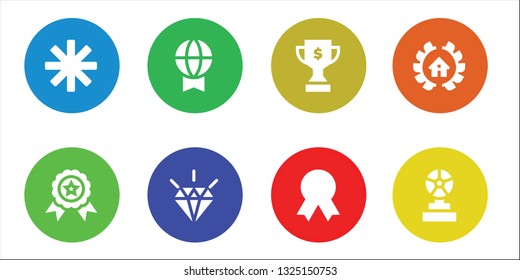 reward icon set. 8 filled reward icons.  Simple modern icons about  - Star, Winner, Prize, Quality, Trophy, Awards