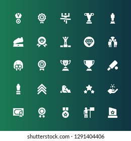 reward icon set. Collection of 25 filled reward icons included Trophy, Success, Medal, Prize, Award, Fame, Seal, Rank, Cricket, Quality, Winner