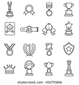 Reward icon set. Prizes and trophy collection. Thin line design