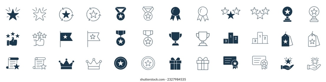 Reward icon set vector. Success icon, Contains icons prize, trophy, winner, gift, loyalty program, bonus card illustration