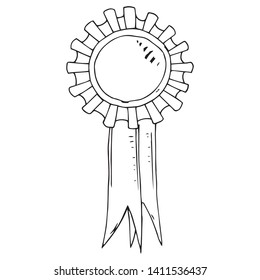 Reward icon. Vector illustration of incentive prize with ribbons. Hand drawn reward. 