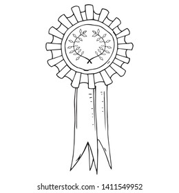 Reward icon. Vector illustration of incentive prize with ribbons. Hand drawn reward. Trophy with laurel branches.
