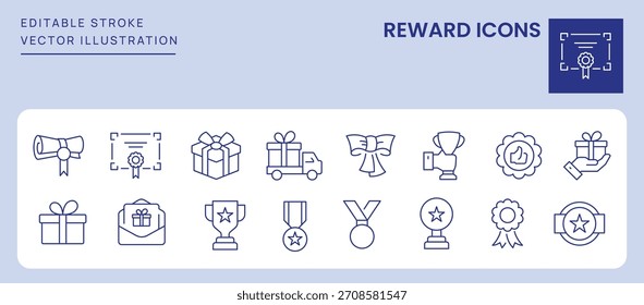 Reward Icons. Editable Stroke. Set of thin line icons symbol collection.