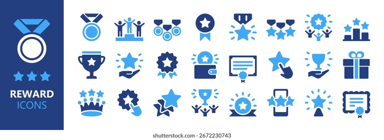 Ícones de premiação. Prêmios e prêmios com um conjunto de ícones sólidos.