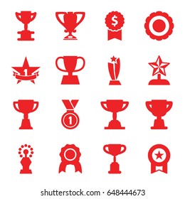 Reward icons set. set of 16 reward filled icons such as trophy, medal, 1st place star, award, star trophy