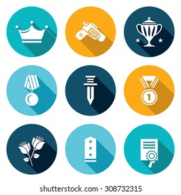 Reward Icons Set. Vector Illustration. Isolated Flat Icons collection on a color background for design