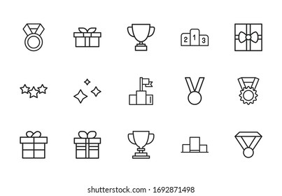 reward line icons set. Stroke vector elements for trendy design. Simple pictograms for mobile concept and web apps. Vector line icons isolated on a white background. 