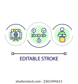 Reward for loyal customers loop concept icon. Online shopping. Follow program steps to get discount abstract idea thin line illustration. Isolated outline drawing. Editable stroke. Arial font used