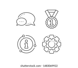 Reward Medal line icon. Chat bubble, info sign elements. Winner achievement or Award symbol. Glory or Honor sign. Linear best rank outline icon. Information bubble. Vector
