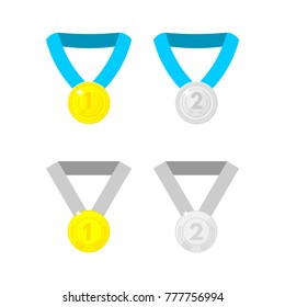 Reward medal in sports competitions. Vector medal illustration. First and second place.